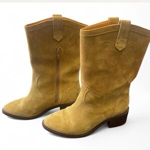Sezane Yellow Suede Side Zip up Mid-Calf Boots Size 6